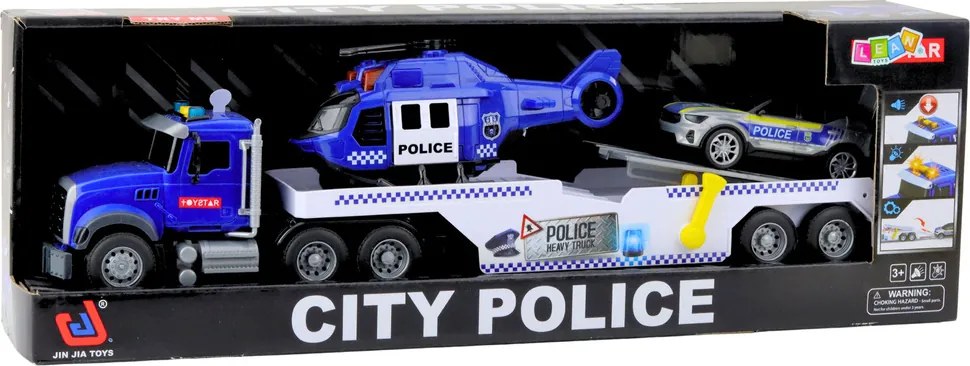 LEAN Toys Policajný kamión sada vrtuľník auto rádio auto svetlá zvuky