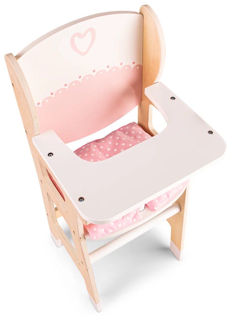 Drevená jedálenská stolička pre bábiky s vankúšikom