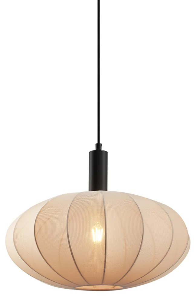 Japandi závesná lampa čierna s hnedým látkovým tienidlom - Bida