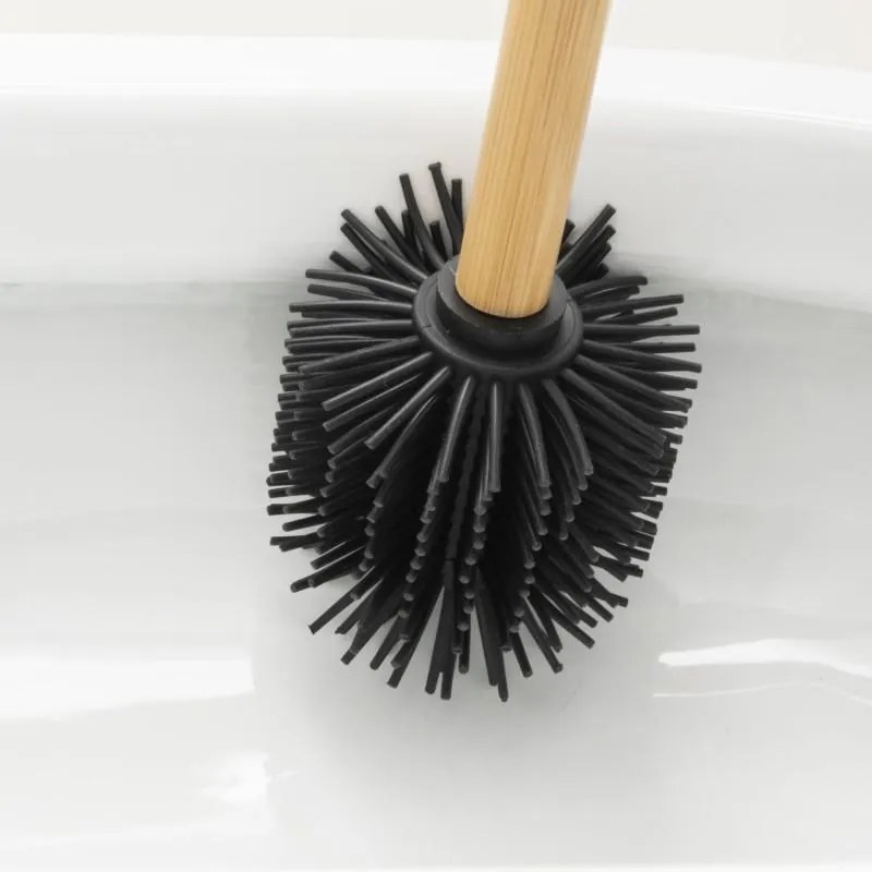 Erga Bambo, WC kefa so silikónovou hlavou a bambusovou rúčkou, 34 cm, čierna / bambus, ERG-YKA-V.WCZ BAMBO-SILKA