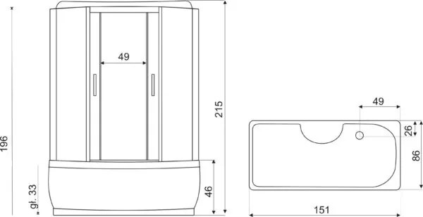 Novoterm Hydromasážny box NV-Xilo 151x86 cm