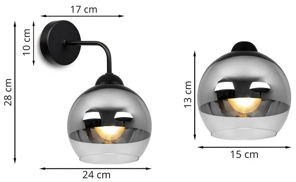 Nástenné svietidlo Bergen, 1x chrómové/transparentné sklenené tienidlo (fi 15cm)