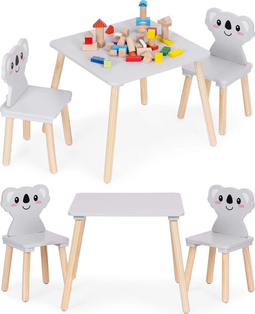ECOTOYS detský nábytok: stolík + 2 stoličky Koala, drevo/MDF, pre deti 3+