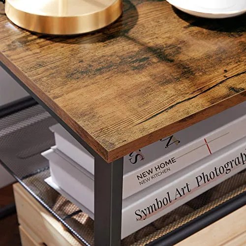 Príručný stolík VASAGLE s 2 mriežkami priemyselného vzhľadu - LET23X