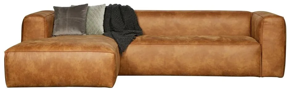 Hnedá rohová pohovka z recyklovanej kože WOOOD Bean, ľavý roh