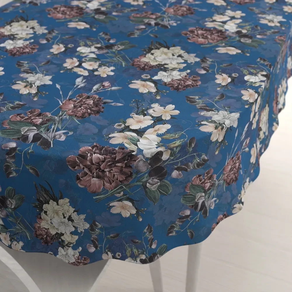 Biante Teflónový oválny obrus TF-061 Kvety na modrom 120x140 cm