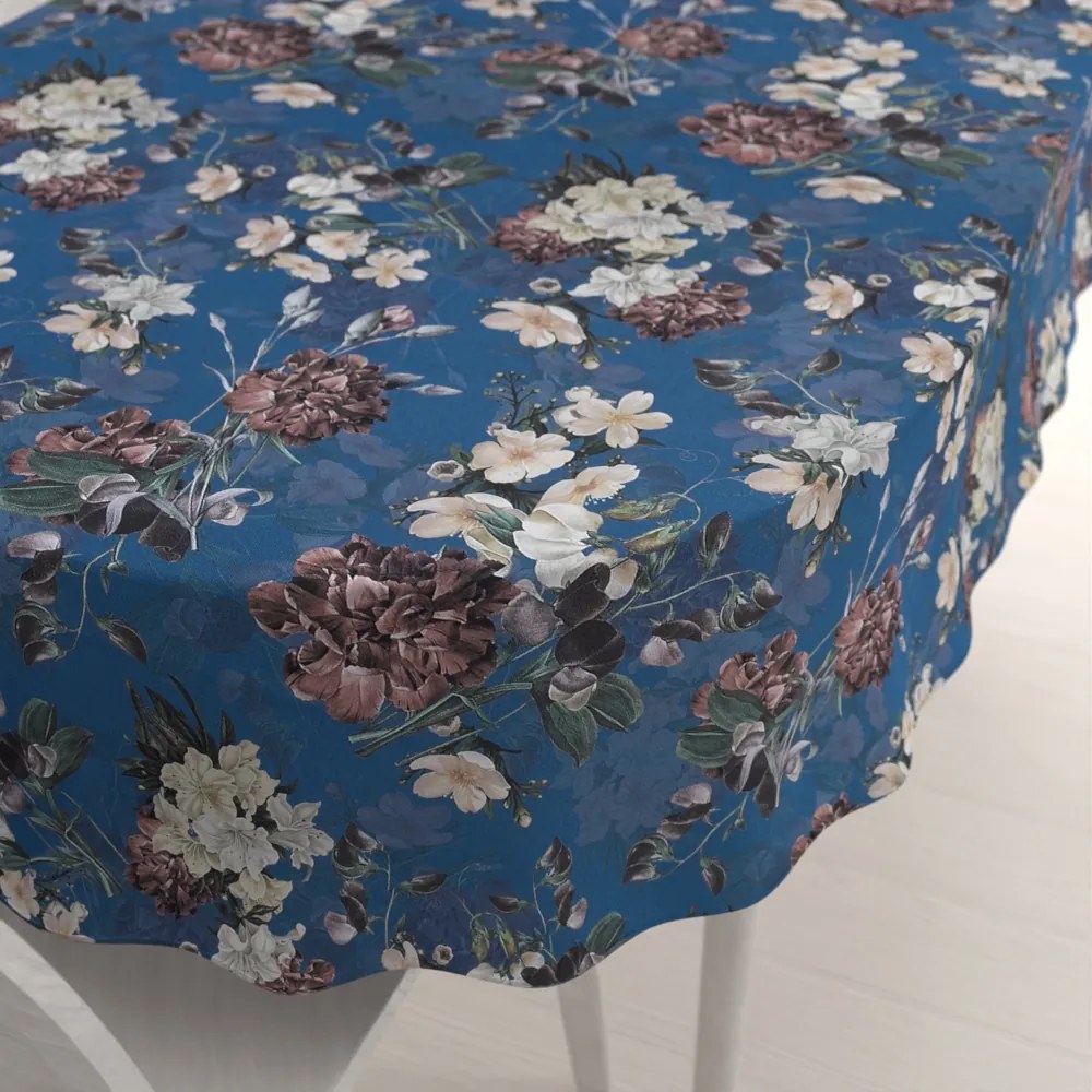 Biante Teflónový oválny obrus TF-061 Kvety na modrom 140x200 cm
