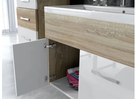 Kúpelňový nábytok Lumia MDF, Farby: dąb wotan / biały lamel + dąb wotan, Sifón: bez sifónu, Umývadlová batéria: nie