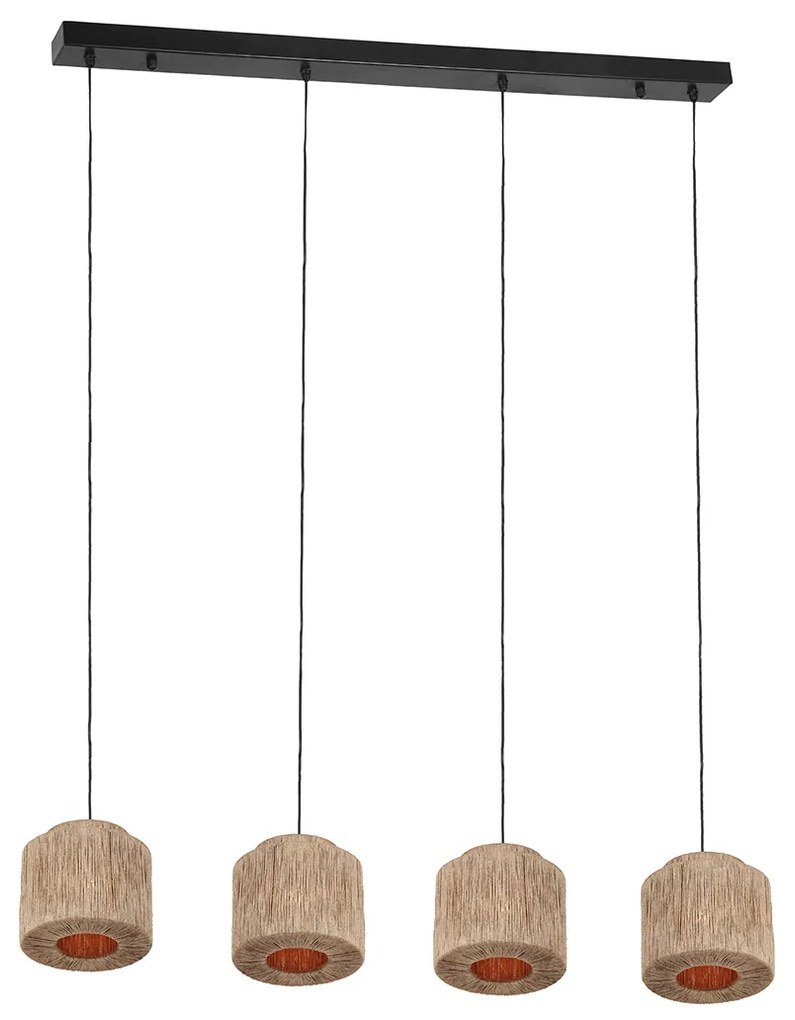 Japandi závesná lampa čierna s hnedým lanom 4-svetlá - Smilla