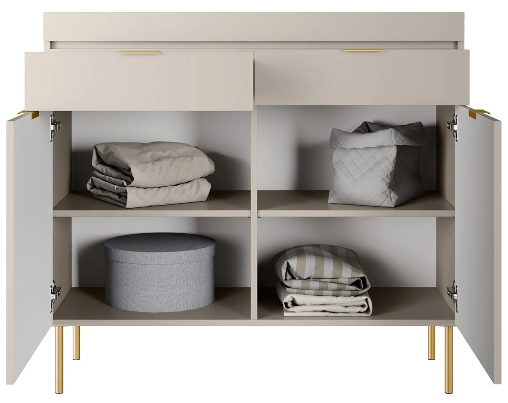 Komoda Sentia 105 cm s 2 zásuvkami - kašmírová / zlatá