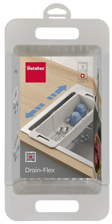 Sivý nastaviteľný plastový teleskopický odkvapkávač do drezu 52x18 cm – Metaltex