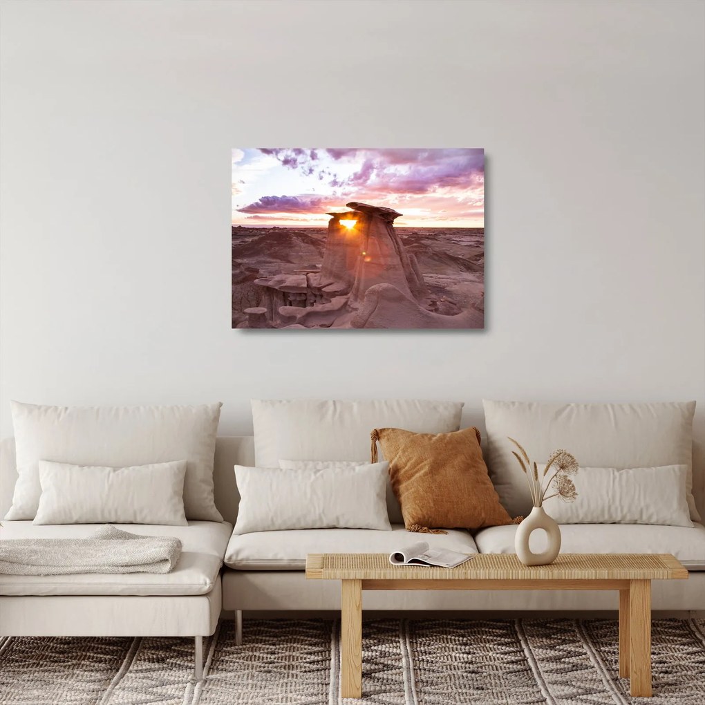 Sklenený obraz - západ slnka na púšti (70x50 cm)