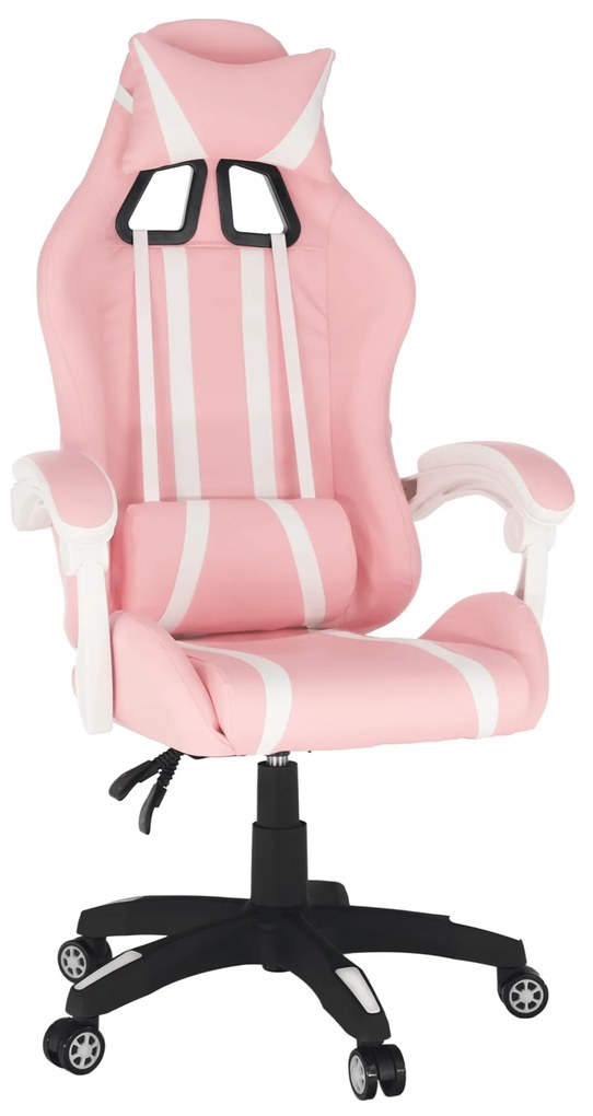 Kancelárske/herné kreslo, ružová/biela, PINKY