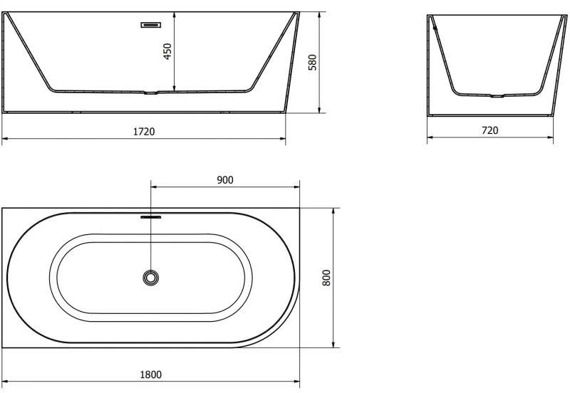 Mexen Mia, voľne stojaca rohová vaňa, lavá, 180 x 80 cm, biela-čierna, chrómový prepad, 52691808075L-01