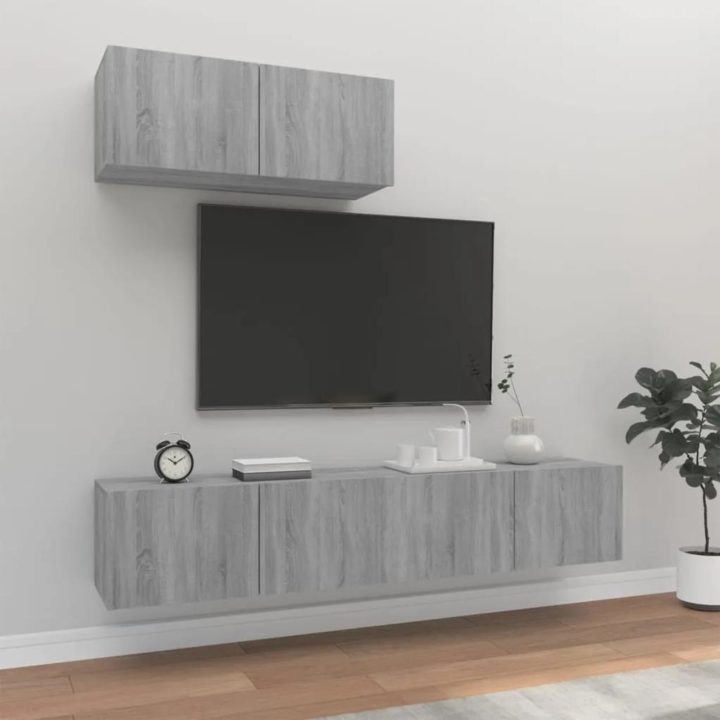 3-dielna súprava TV skriniek sivá sonoma spracované drevo