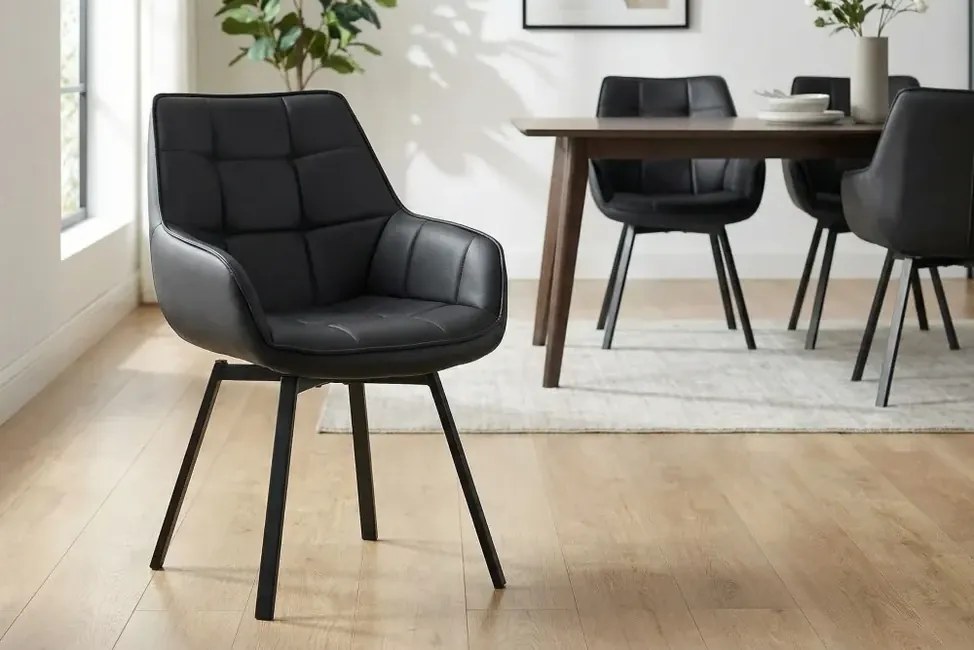 Kožená stolička Ancona otočná o 360° čierna