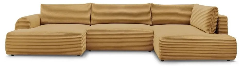 Menčestrová rozkladacia/s úložným priestorom rohová pohovka v horčicovej farbe (pravý roh/do tvaru "U") Lucien – Bobochic Paris