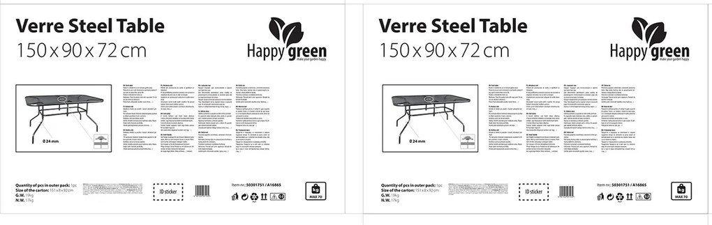 Happy Green Záhradný stôl so sklenenou doskou Verre, 150 x 90 x 72 cm