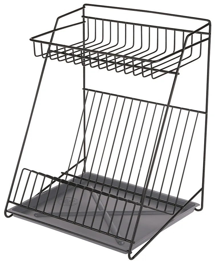 ALTOM Odkvapkávač na riad dvojposchodový, až na 14 tanierov, čierny kov