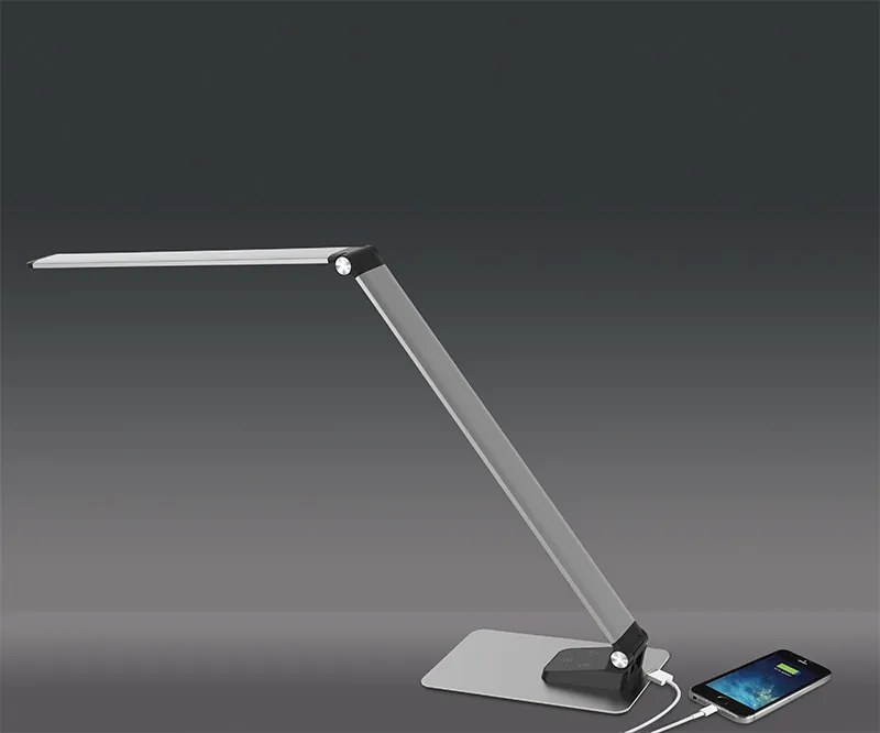 Solight LED stmievateľná stolná lampa, 11 W, teplá studená biela, USB port, strieborná