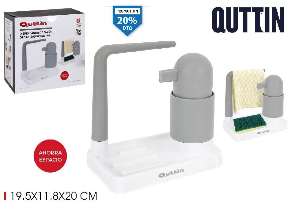 QUTTIN Dávkovač na jar s hubkou a stojanom na handričku, bielo-sivý plast