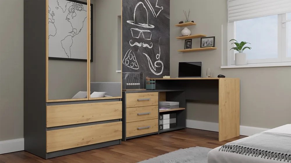 Rohový pc stolík Debio 1 (antracit + dub artisan). Akcia -18%. Vlastná spoľahlivá doprava až k Vám domov. 1132463