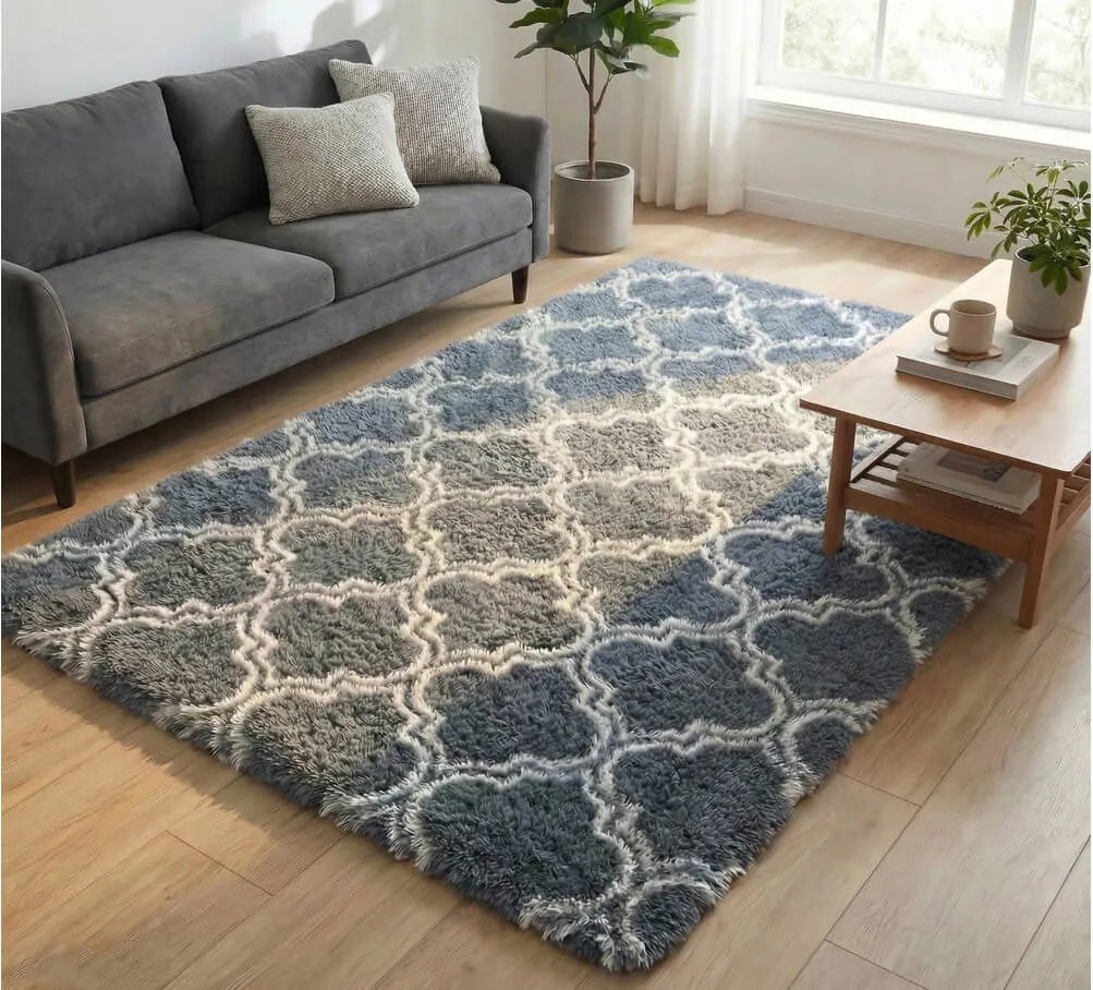 TZ Sivo-modrý vzorovaný koberec shaggy Decor Latern Rozmer: 80x150 cm