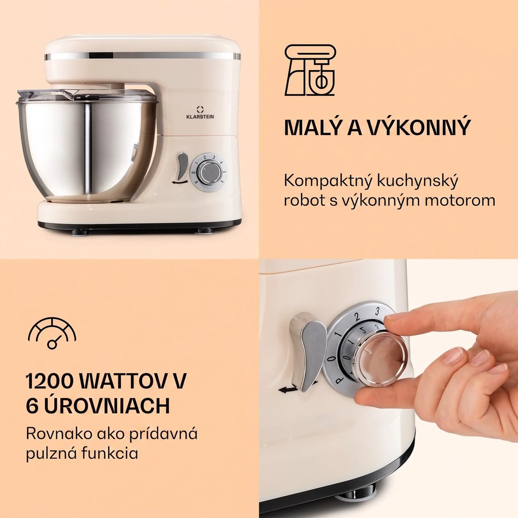 Klarstein Bella Mini, kuchynský robot, 1200 W, 6 stupňov, 4 l, pulzná funkcia, nehrdzavejúca oceľ