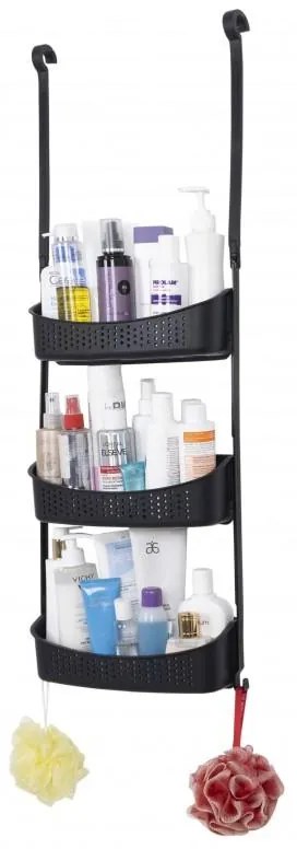 Erga Wiki, kúpeľňový kôš, závesný organizér 31x88 cm s prísavkami, 3-radový, čierna matná, ERG-YKA-CH.WIKI-3-BLK