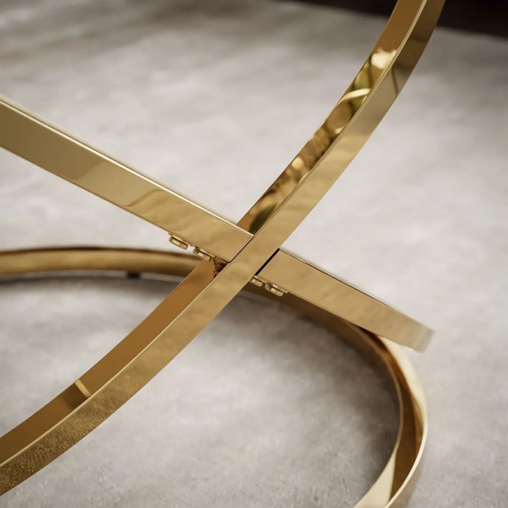 OVÁLNY KONFERENČNÝ STOLÍK LEONE ZLATÝ LESK + SKLO