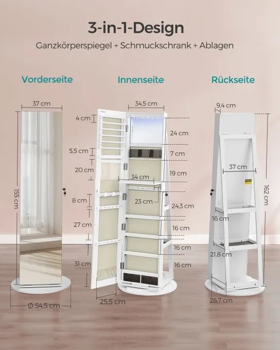 Otočná šperkovnica so zrkadlom JJC007W02