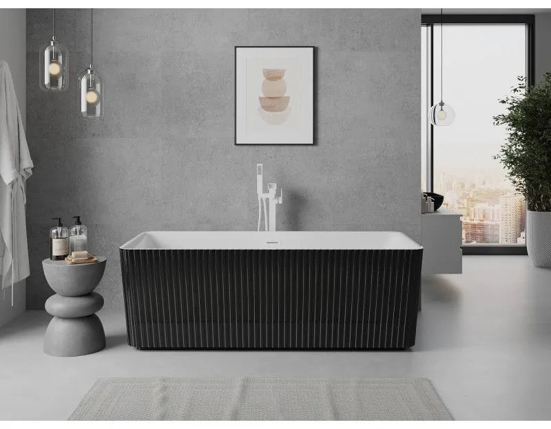 Mexen Nila, voľne stojaca ryhovaná vaňa 170 x 75 cm, biela-čierna, biely prepad, 52841708075-20