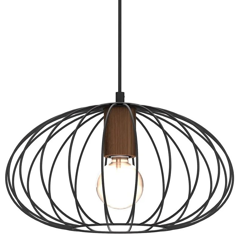 Závesné svietidlo Meridiano, 1x čierne drôtené tienidlo, b/drevo