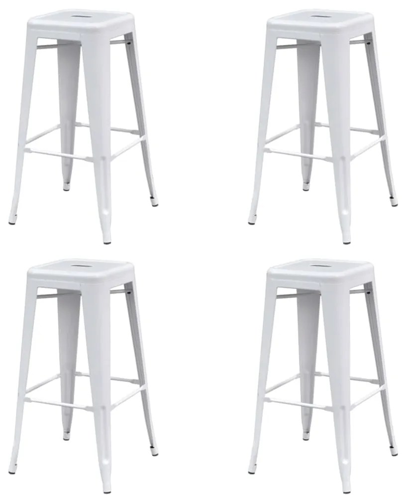 vidaXL Barové stoličky 4 ks, biele, oceľ