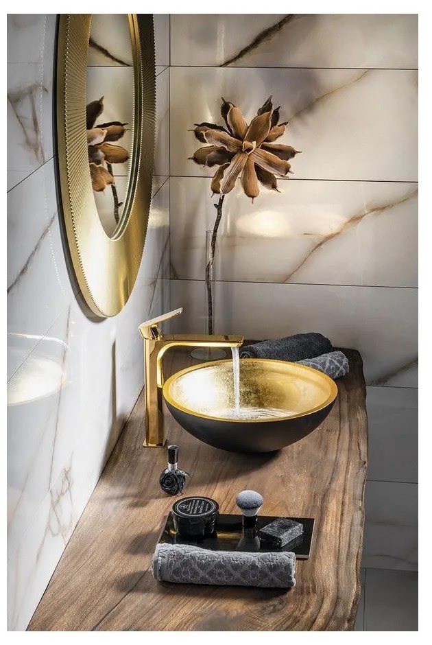 Stojančeková umývadlová batéria v zlatej farbe Spy – Sapho