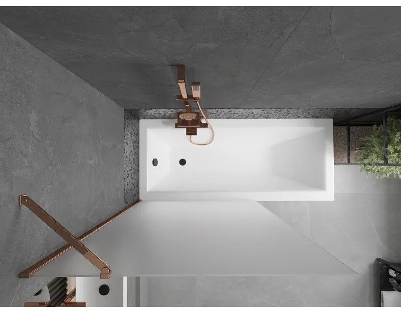 Mexen Next, vaňová zástena 1-krídlová 100 x 150 cm, fixné krídlo, 6 mm námraza sklo, ružové zlato profil, 895-100-000-00-30-60