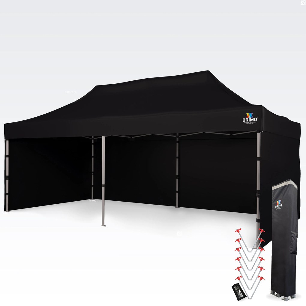 BRIMO Nožnicový párty stan PREMIUM ALU 4x8 m s 3 stenami čierny