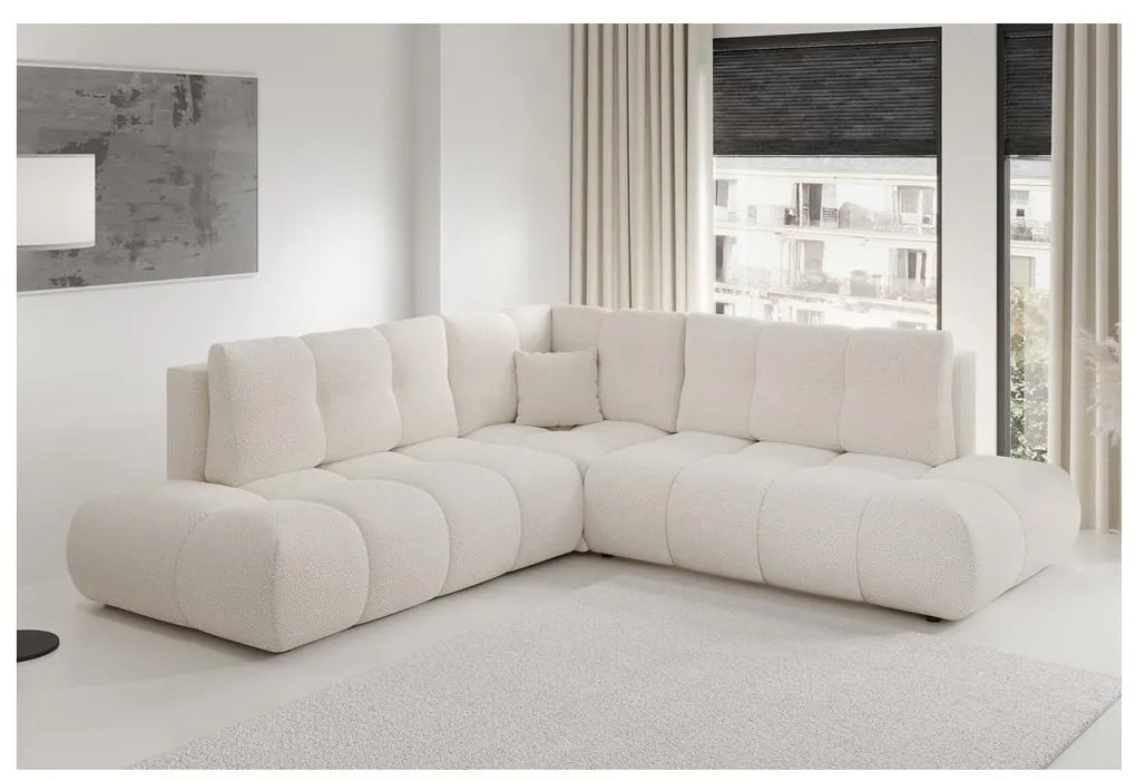 Rozkladacia rohová čalúnená sedacia súprava s úložným priestorom v tvare L ALMADA ľavá béžová