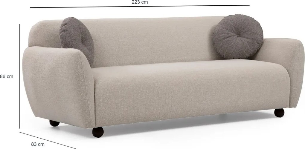 Třímístná pohovka Eddy 223 cm krémová