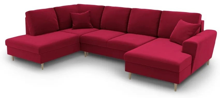 Červená zamatová rozkladacia/s úložným priestorom rohová pohovka (ľavý roh/do "U") Kyoto – Cosmopolitan Design