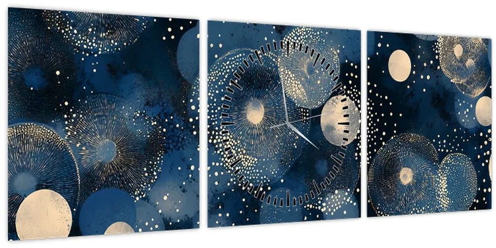 Obraz - Modro-zlaté krúžky (s hodinami) (90x30 cm)