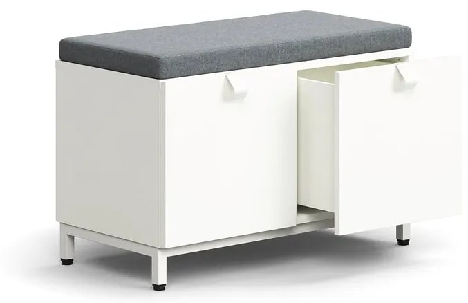 Úložná lavica QBUS, na nožičkách, 584x800x420 mm, biela, šedá poduška
