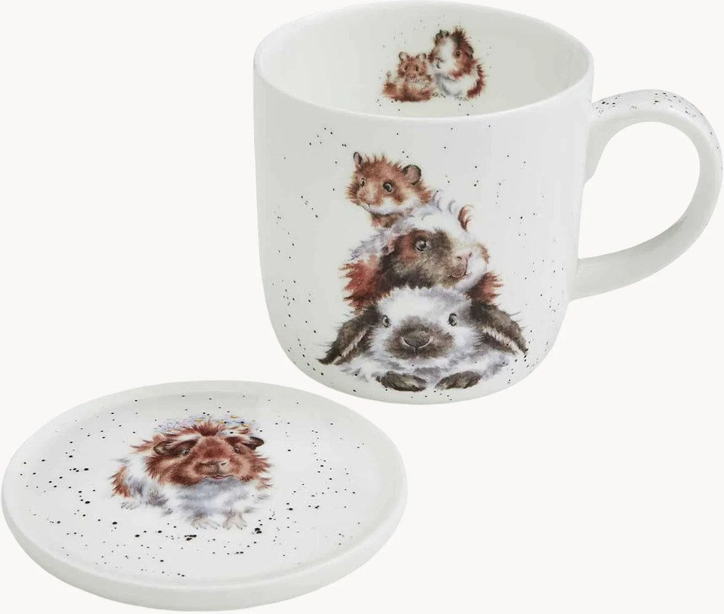 Hrnček's podložkou z jemného kostného porcelánu Piggy In Middle, 2 ks