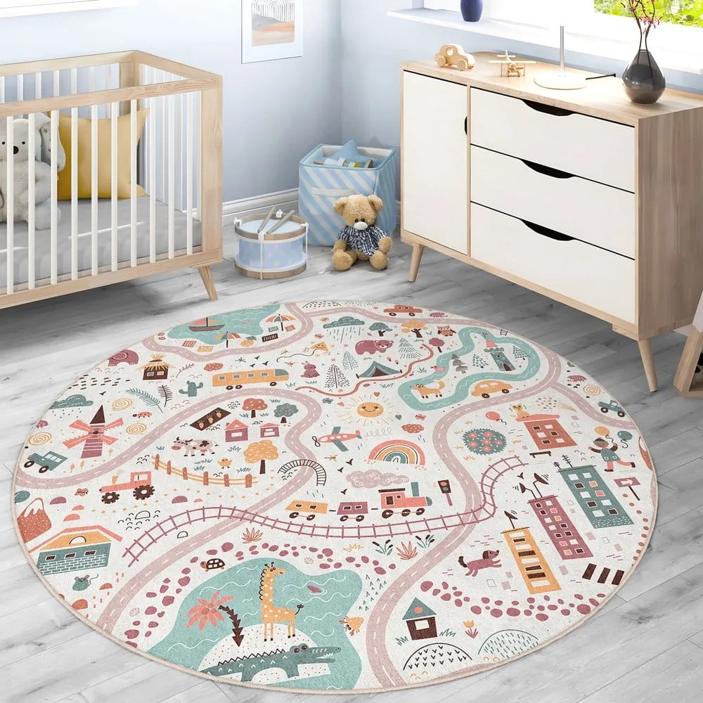 Prateľný detský hrací koberec ø120 cm Furry World – Mila Home