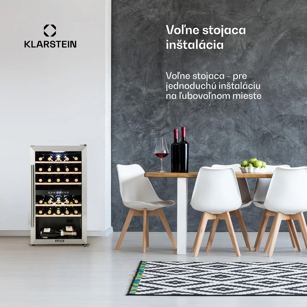 Klarstein Vinamour 29D, vinotéka, 2 zóny, 80 l, 29 fliaš, 5-22°C, dotykové ovládanie
