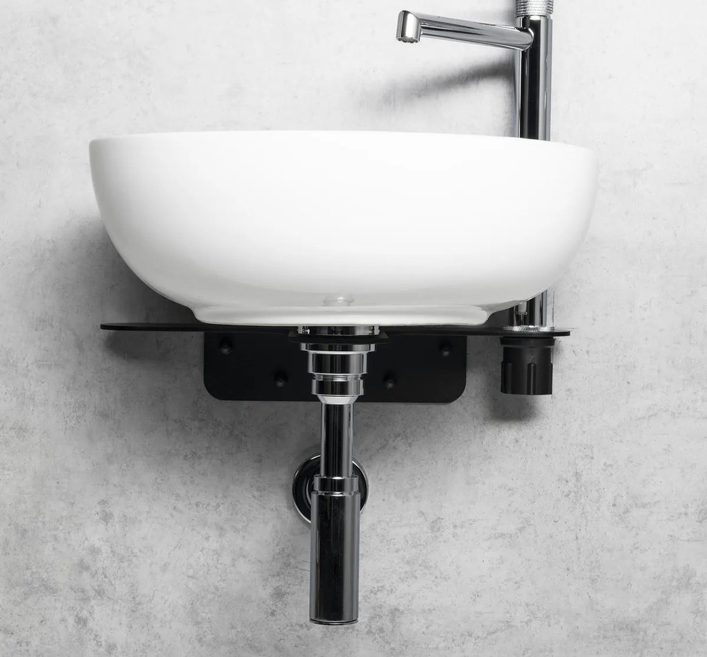 Sapho Tetris, nástenné okrúhle umývadlo s držiakom pre stojánkovú batériu vpravo, 415x140mm, biela, TZ420-02