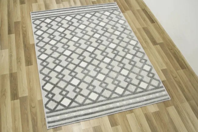 Šnúrkový koberec Stella D418A - Romby Aztec sivý / strieborný
