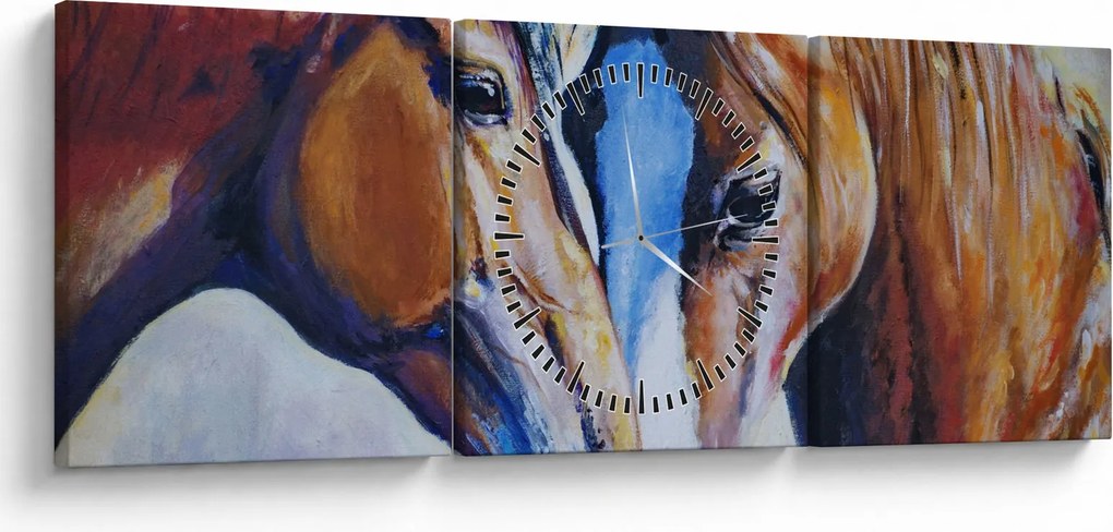 Obraz - Zamilované kone (s hodinami) (90x30 cm)