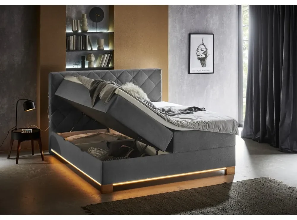 Sivá boxspring posteľ s úložným priestorom 180x200 cm Messina – Meise Möbel