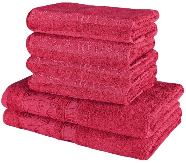 Sada 6 kusov bordových bambusových osušiek a uterákov EMI